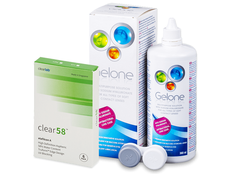 Clear 58 (6 linser) + Gelone linsvätska 360 ml