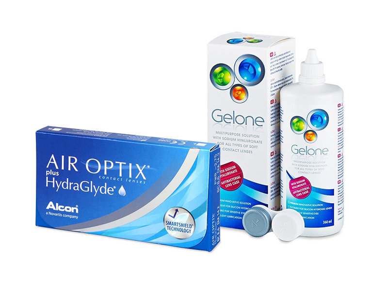 Air Optix plus HydraGlyde (6 linser) + Gelone linsvätska 360 ml