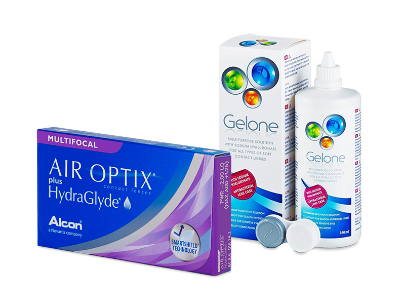 Air Optix plus HydraGlyde Multifocal (3 linser) + Gelone linsvätska 360 ml