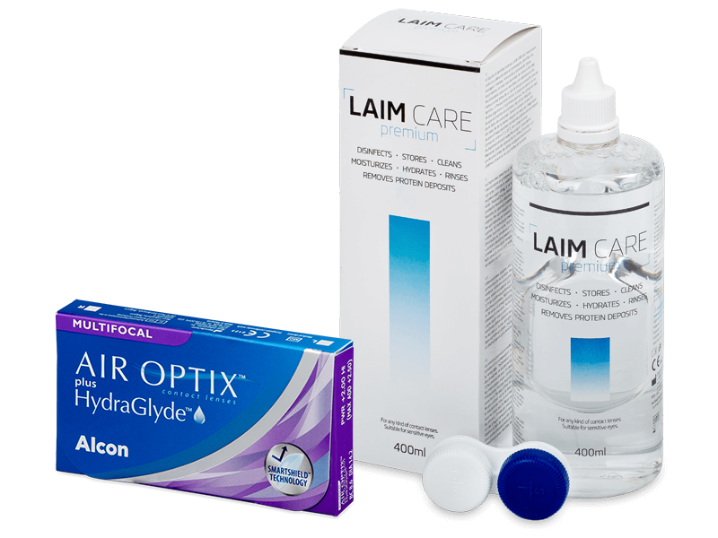 Air Optix plus HydraGlyde Multifocal (3 linser) + Laim-Care linsvätska 400 ml