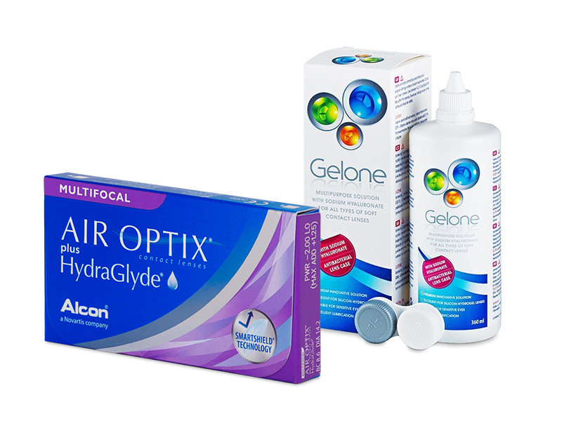 Air Optix plus HydraGlyde Multifocal (6 linser) + Gelone linsvätska 360 ml